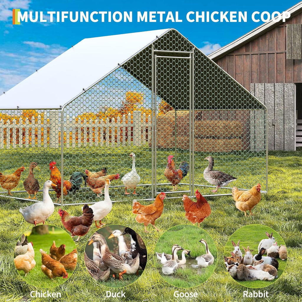 Large Metal Chicken Coop, Large Chicken Pen, Chicken Runs for Yard with Waterproof and Anti-UV Cover, Duck Rabbit