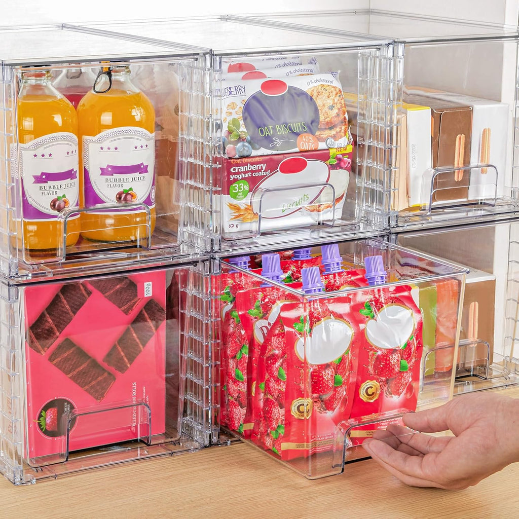 4 Pack Large Stackable Storage Drawers,Easily Assemble Acrylic Bathroom Closet Undersink Organizers and