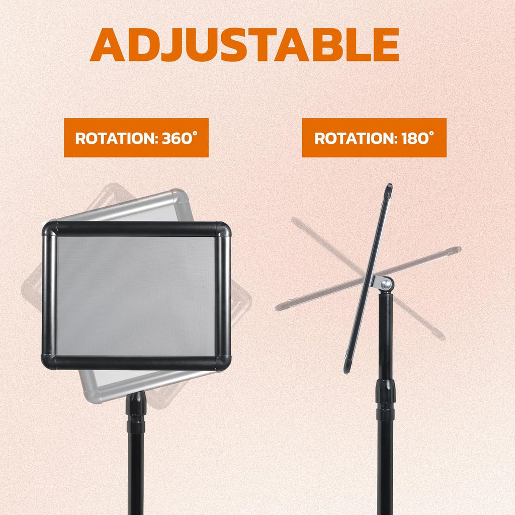 Adjustable Pedestal Floor Standing Sign Holder for 8.5*11 inch 360° Rotation Snap-Open Frame Display Outdoor Indoor