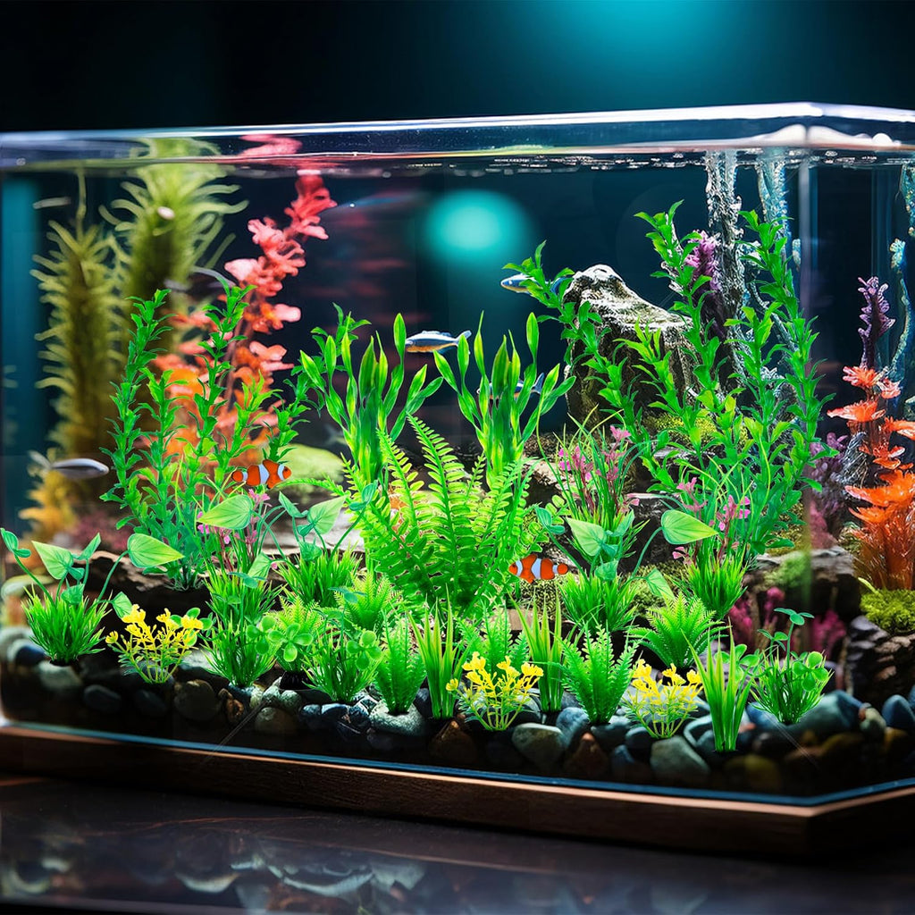 Aquarium Artificial Plastic Plants Large Fish Tank Decor, 26PCS