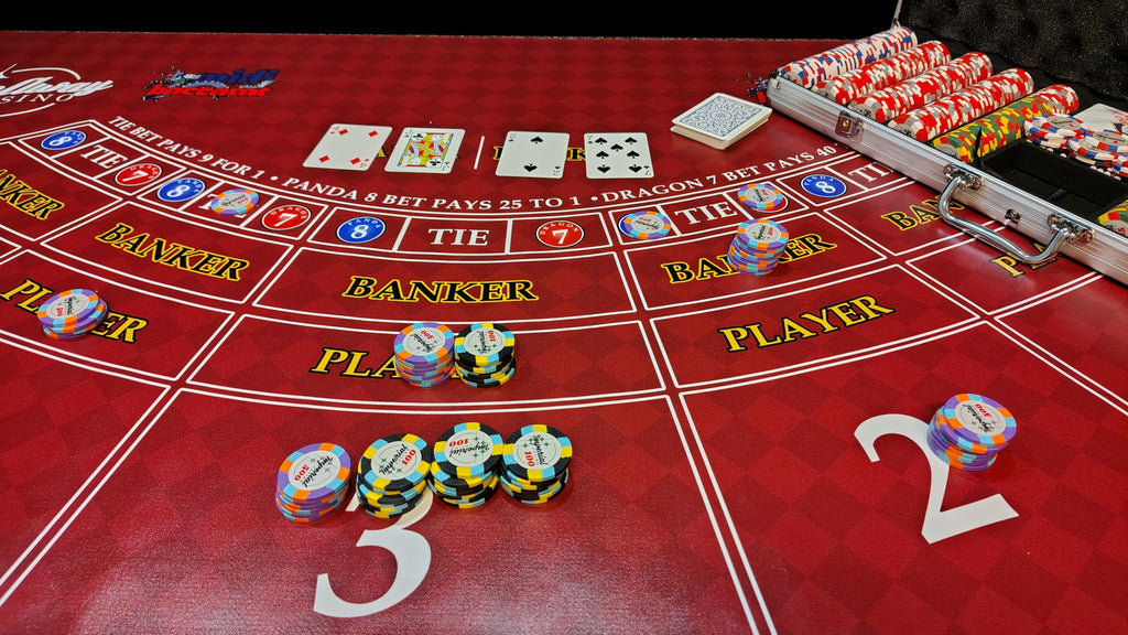 WonAway Casino Mini Baccarat Layout Mat, Professional Vinyl Gaming Table Mat, Red, 5 Player Positions