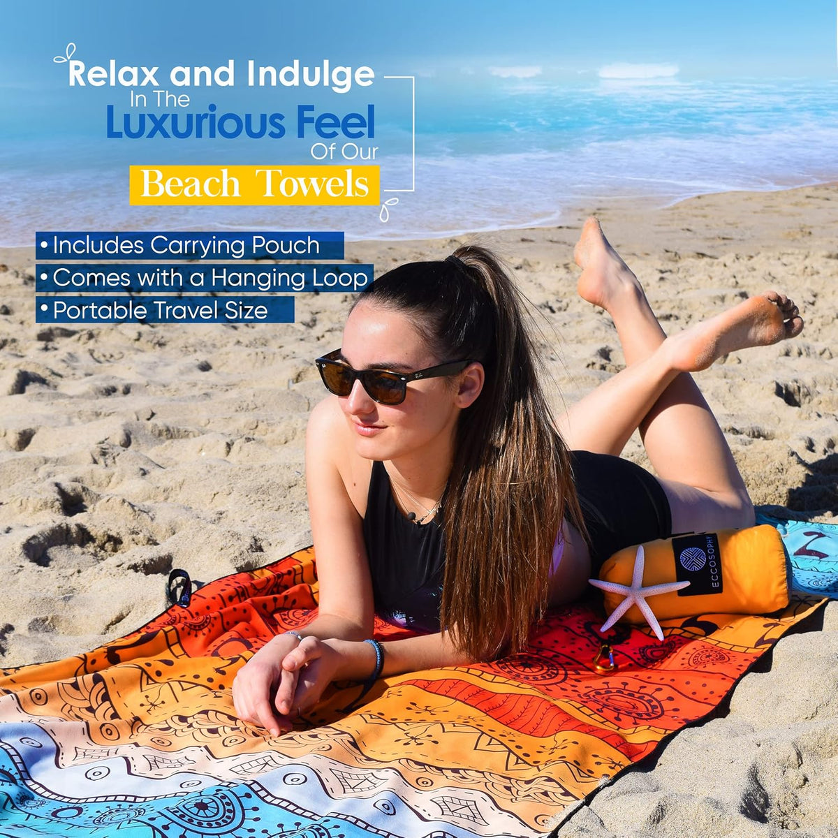 Microfiber Beach Towel - Quick Dry, Sand Free and Oversized 71x35 | Super absorbent, lightweight, swimming, gym
