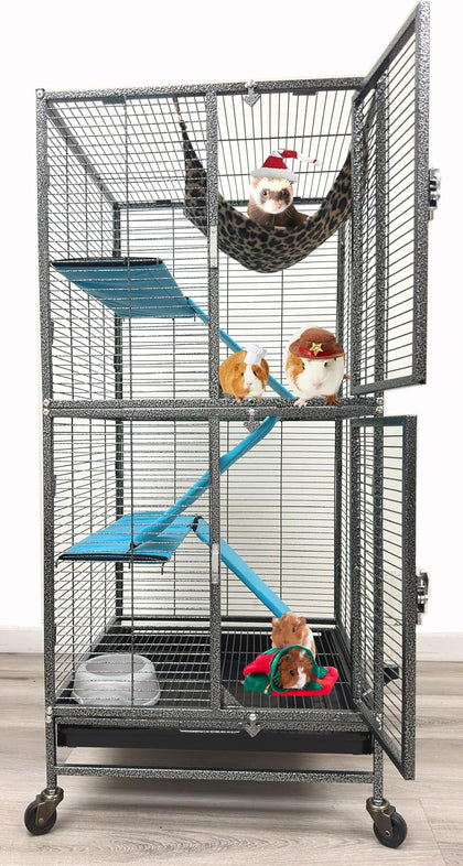 Deluxe Double Unit Two Full Story Small Animal Critter Home Rolling Cage