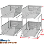 Cabinet 2 Tier Perforated Basket Drawer, Silver - 2 Pack