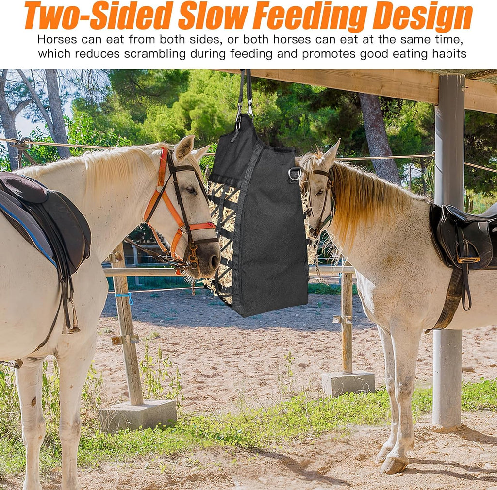 Dual Purpose Feed Horse Hay Bags, 1 Pack Large Black Oxford Fabric