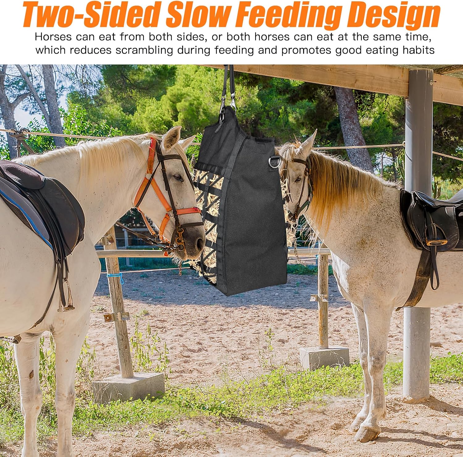 Dual Purpose Feed Horse Hay Bags, 1 Pack Large Black Oxford Fabric