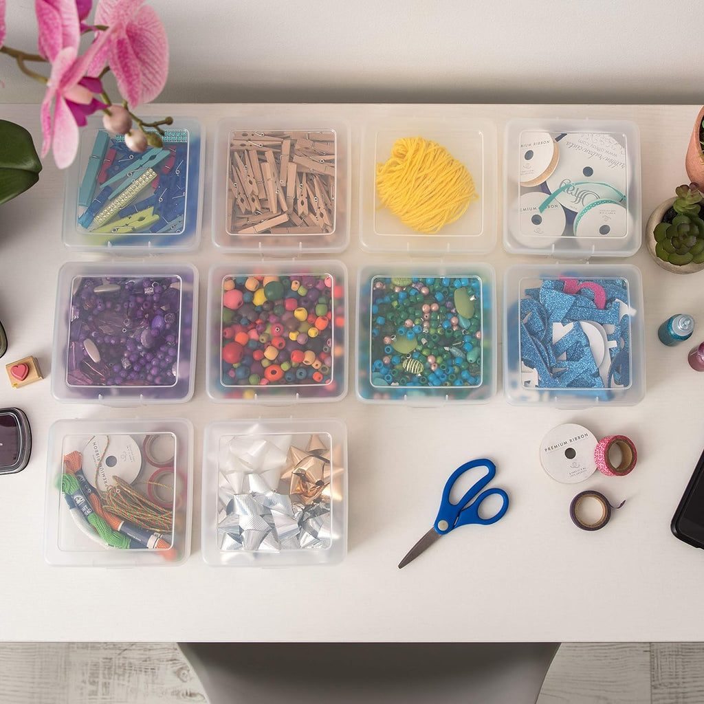 Clear Storage Cases, 10-Pack, |Made in USA|, Plastic Bead Organizing Containers with Snap Lid for Arts, Crafts