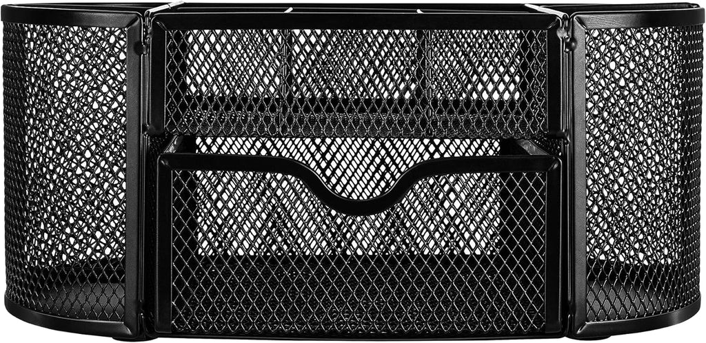 Mesh Desk Organizer with Pen Holder, Pullout Drawer and Office Caddy Storage, 9.25" x 4.53" x 3.94", Black