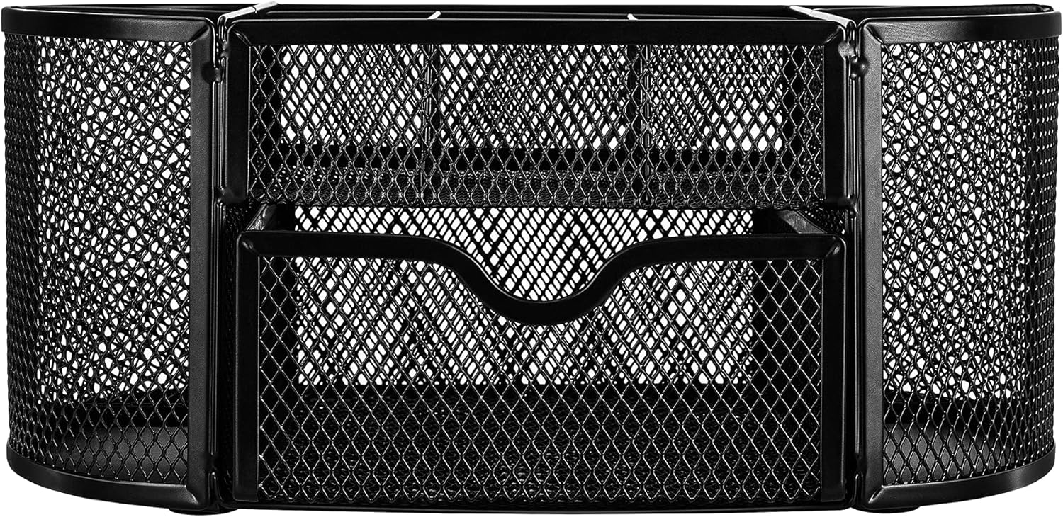 Mesh Desk Organizer with Pen Holder, Pullout Drawer and Office Caddy Storage, 9.25" x 4.53" x 3.94", Black