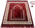TB Islamic Prayer Rug Plush Soft Velvet Muslim Mat Unique Arabic Turkish African Embroidered Design Prayer Bead Daily