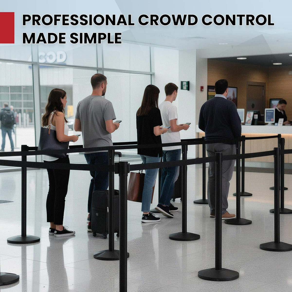 Retractable Belt Stanchions, 2-Pack, 11 Ft Black