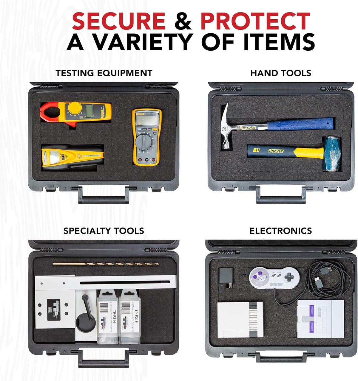 Universal Hard Carrying Case with Premium Kaizen Pick and Pluck Foam - Protects Electronics, Tools, Cameras and