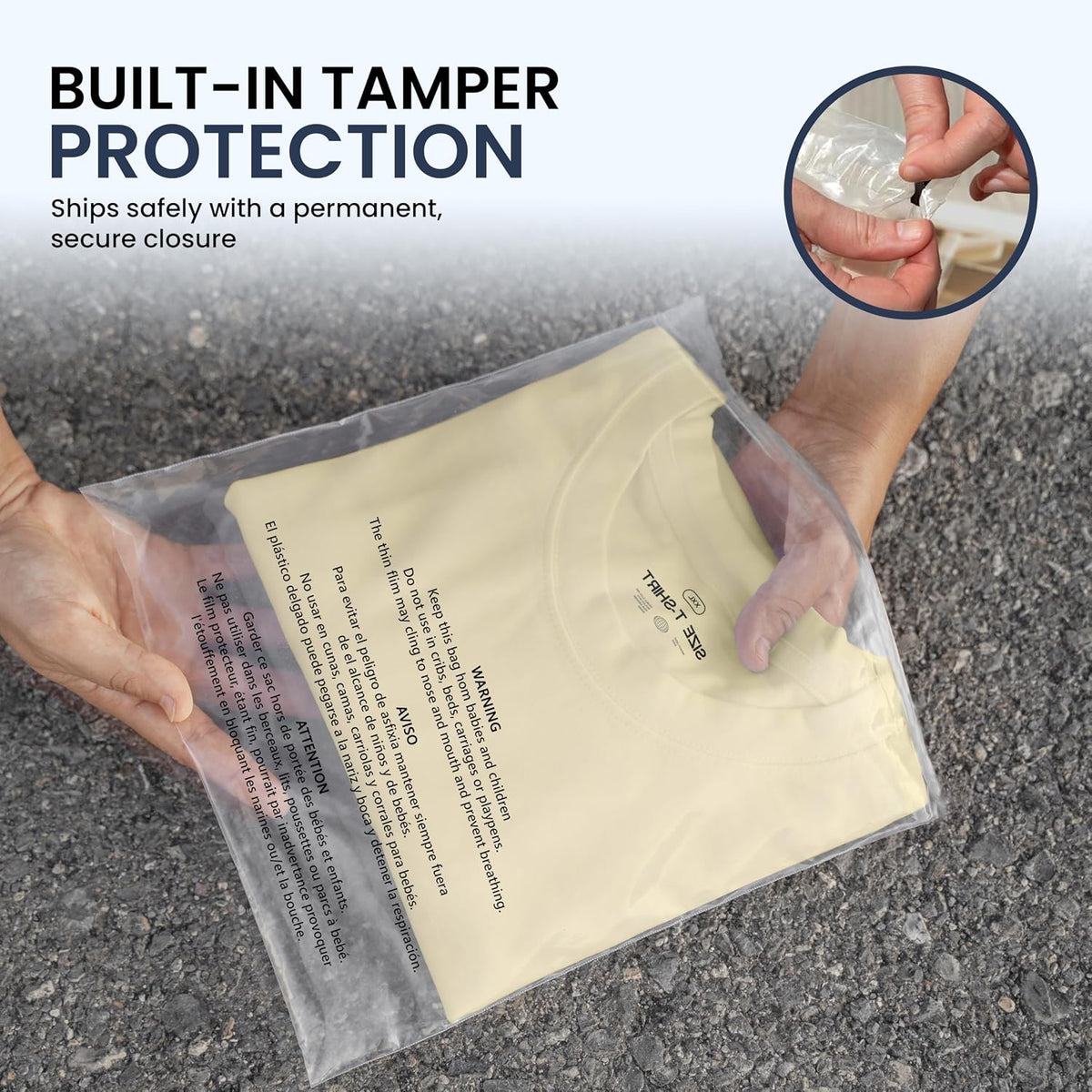 10x13 Inch Clear Poly Bags with Suffocation Warning (500 Count) – Permanent Self-Seal Adhesive – Transparent Plastic