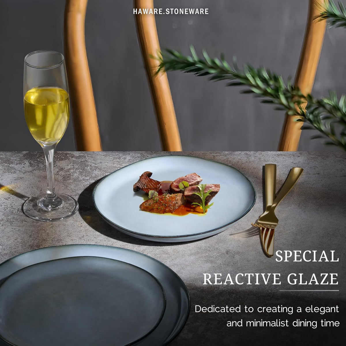 Stoneware Salad Plates Set of 6, 7.9” Heavy Duty Ceramic Plates, Reactive Glaze Dinnerware for Home Restaurant, Chip