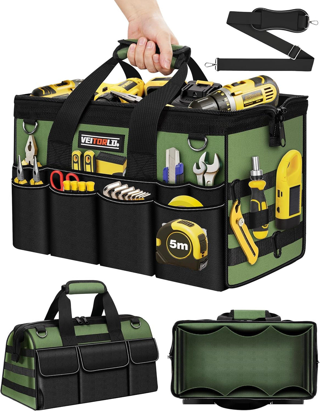 16-Inch Heavy Duty Tool Bag, 19-Pockets Tool Box Organizer, Portable Toolbag W/Soft Handle for Organized Storage