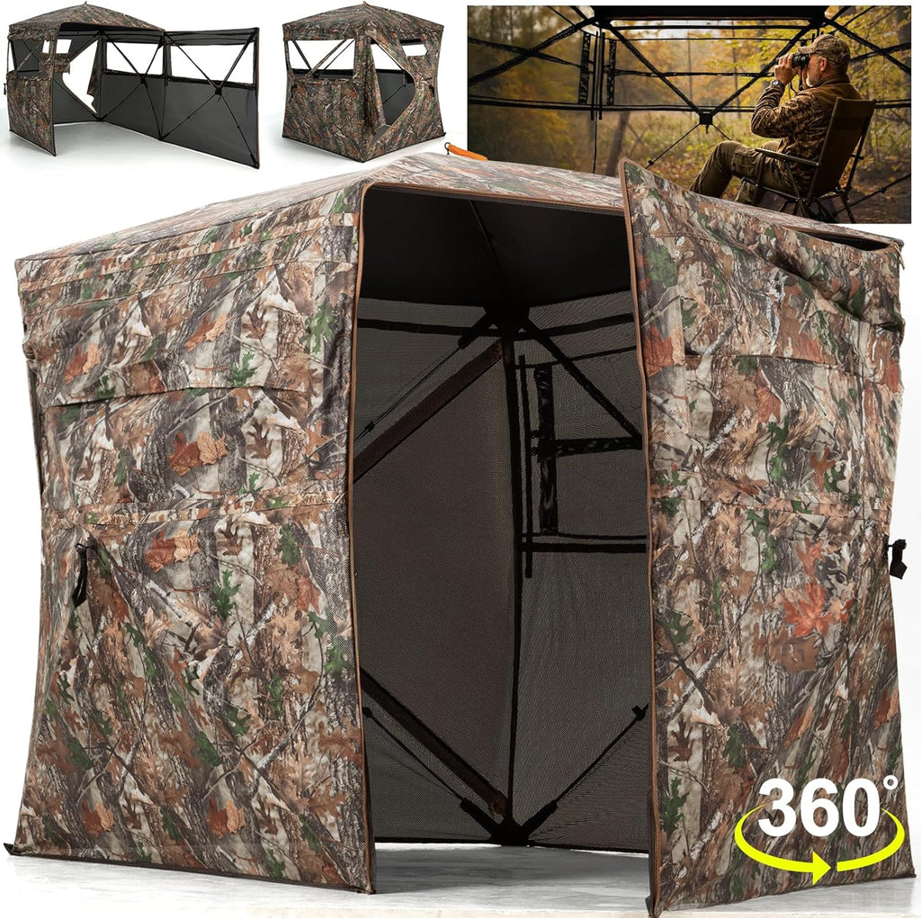 Portable Hunting Blind - 270°/288°/360°See Through with Floor Mat Dual Door