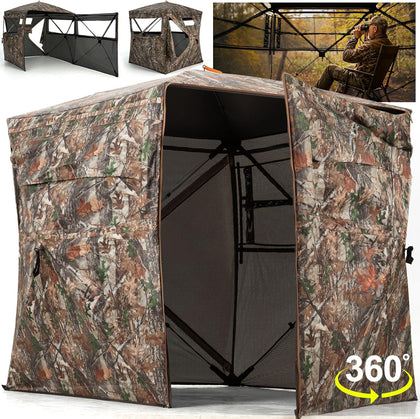 Portable Hunting Blind - 270°/288°/360°See Through with Floor Mat Dual Door