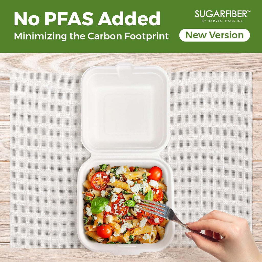6X6 inch Compostable White Clamshell Take Out Food Containers with Lids