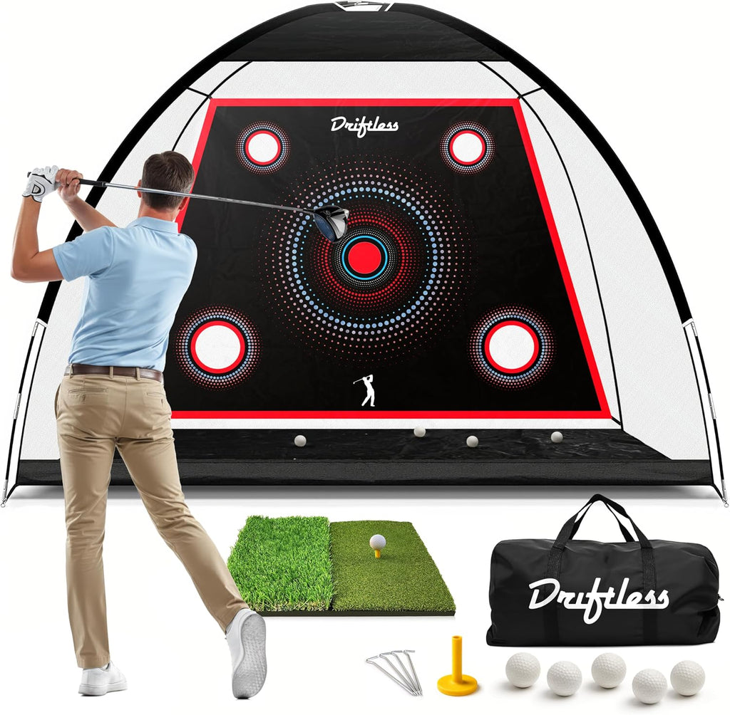Golf Net – 10x7 ft Practice Net for Backyard Driving, Indoor Hitting Net with Mat, A Great Gift for Golfers or Dad –
