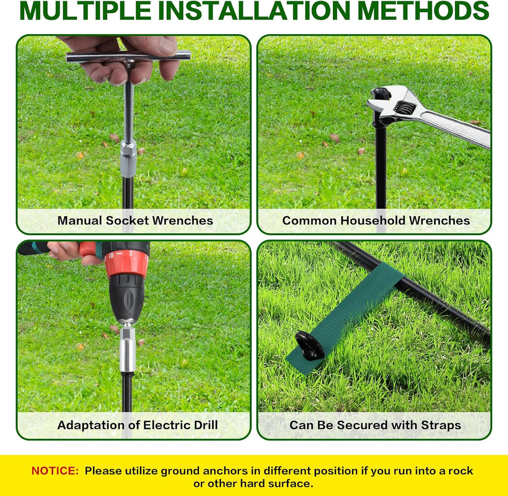 18-Inch Ground Anchors Screw in Heavy Duty, 4 Pack Shed Anchor Kit with Wrenches and Straps, High Wind Trampoline