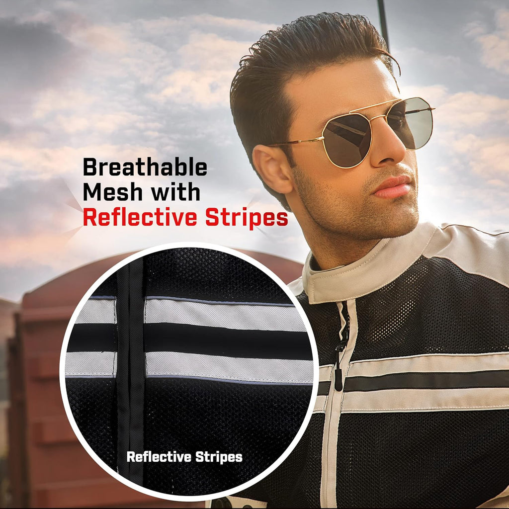 Motorcycle Jacket - CE Level1 Reflective Summer Biker Jacket with Adjustable Cuffs & Waist Belt - Lightweight &