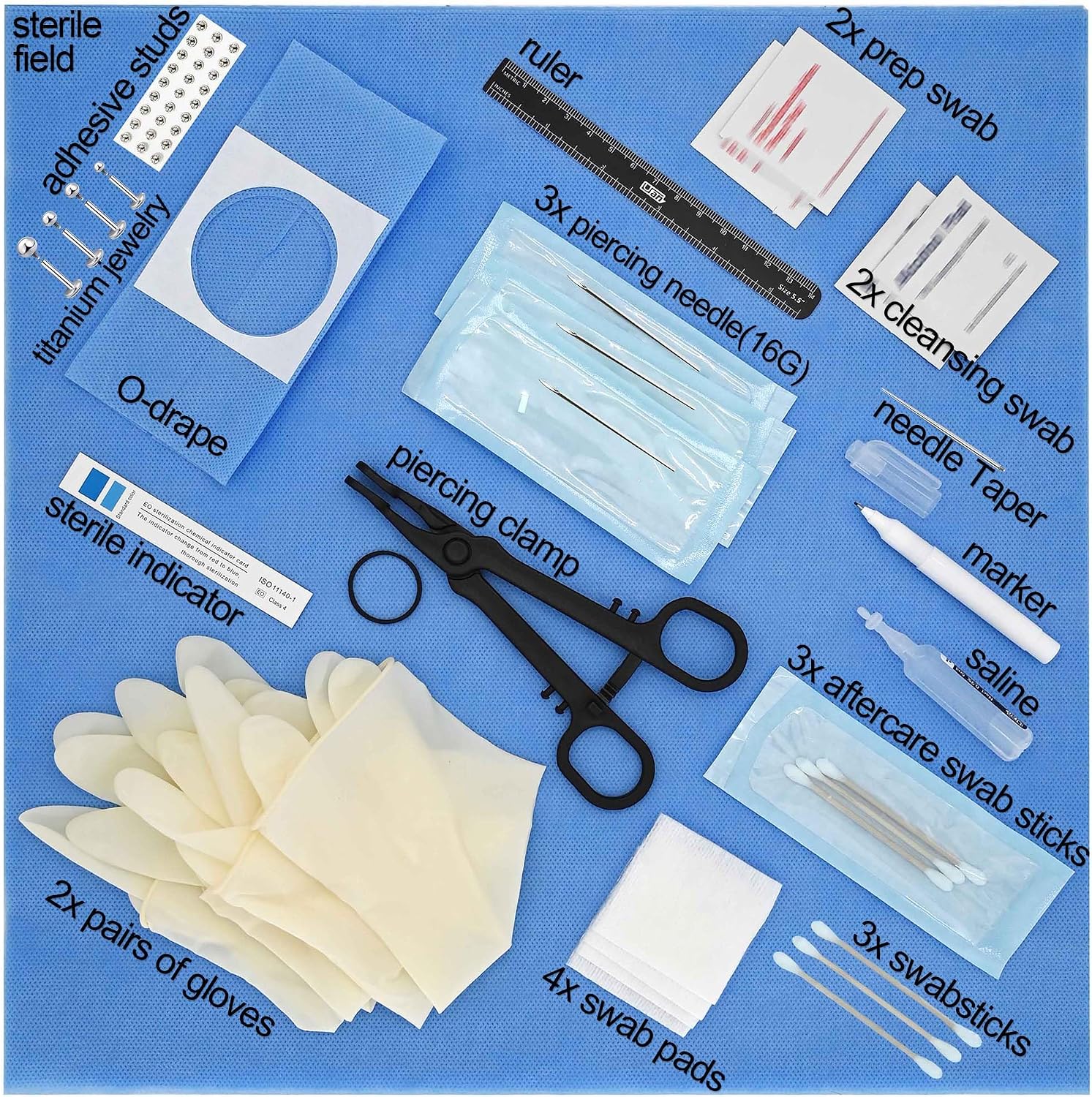 Professional Sterile Body Piercing Kit - Disposable Sterilized Piercing Set for Ear, Nose, Navel Piercing