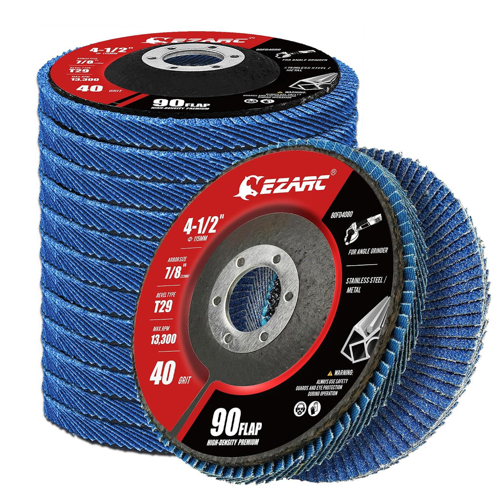 EZARC Zirconia Flap Discs 40 Grit High Density, 4.5x7/8", Type 29, 12 Pack