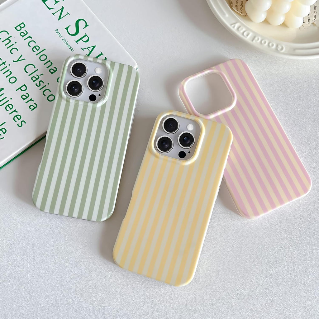 for iPhone 16 Pro Case Cute Striped Phone Case Soft TPU Slim Shockproof Phone Cover for Women Girls, Pink and Yellow
