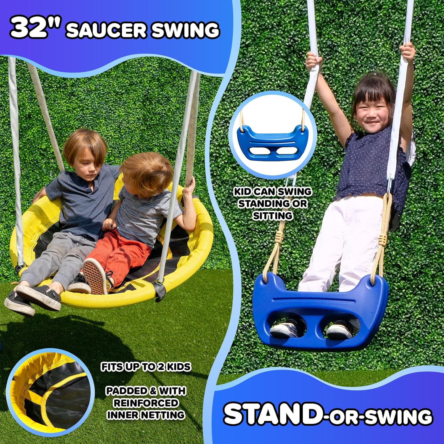 Taylor 700lbs Galvanized Metal Swing Set for Kids for Backyard & Outdoors with Teeter-Totter, Saucer & Standing