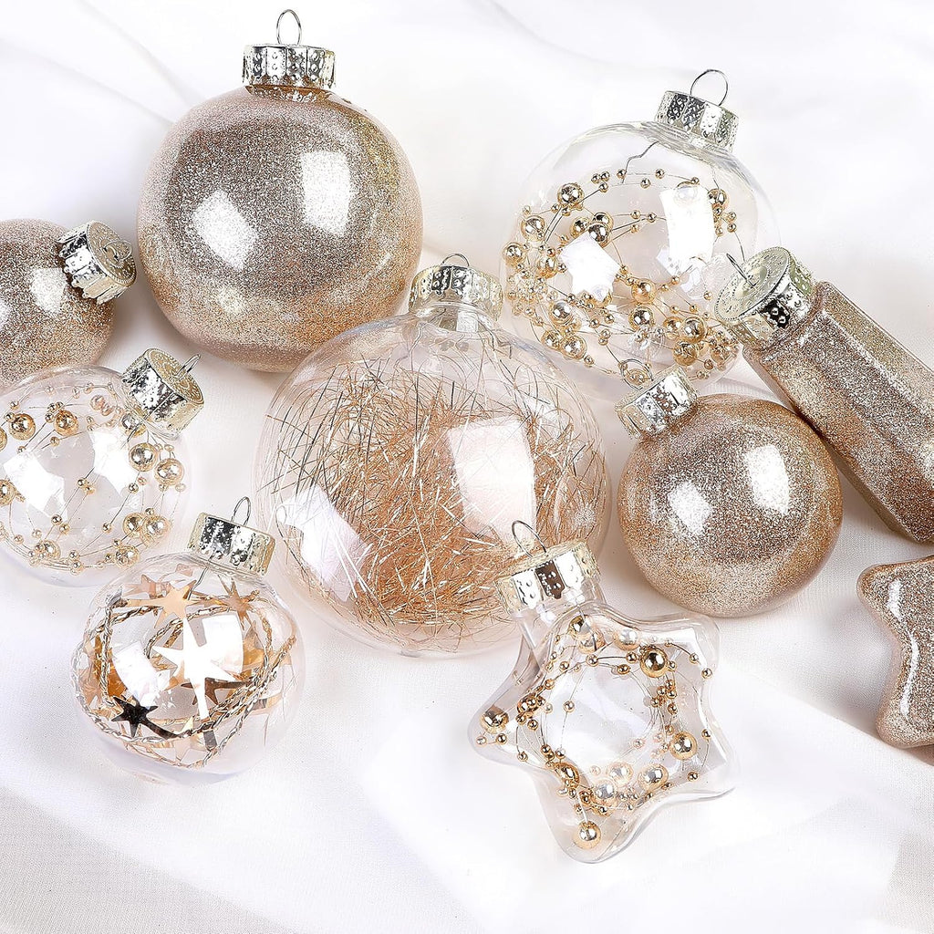 86PCS Christmas Tree Ornaments Clear Set,Shatterproof and Clear Plastic Baubles for Xmas Tree Decor, Holiday Wedding