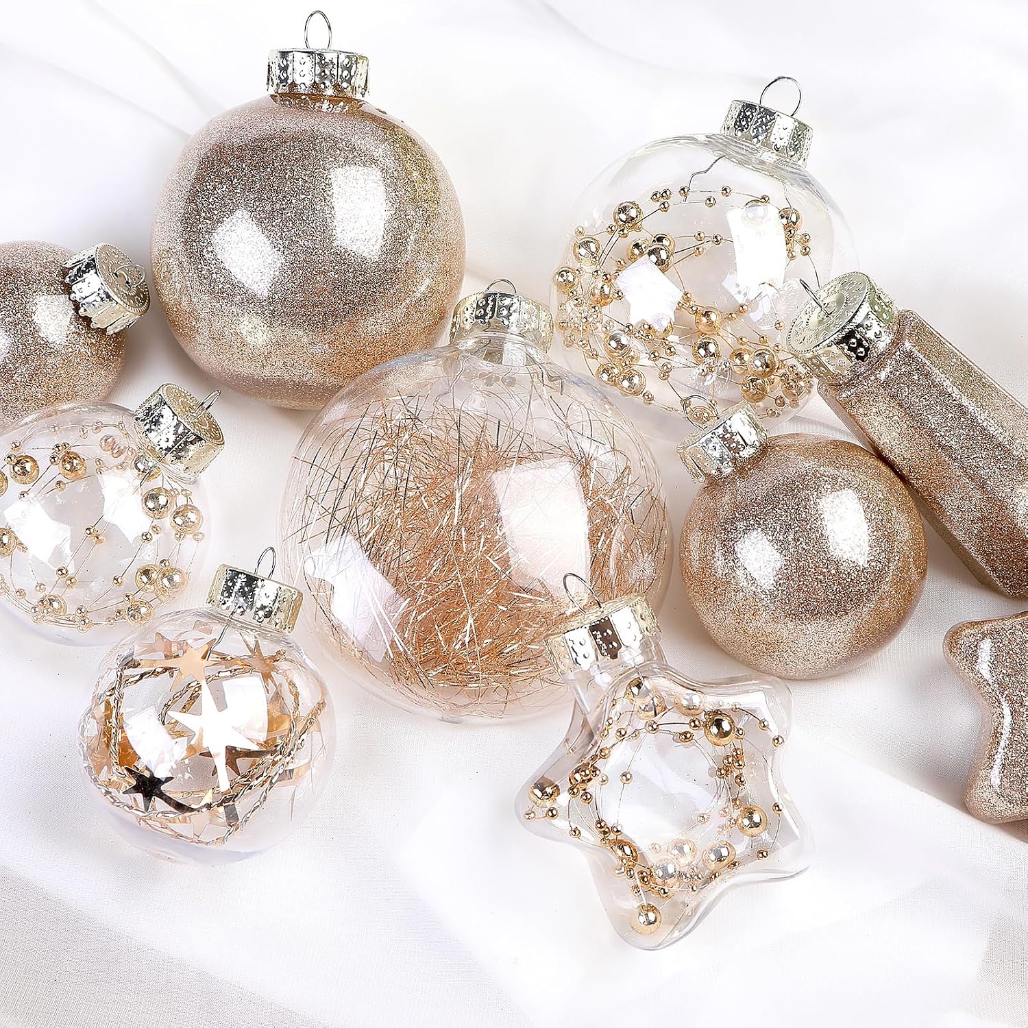 86PCS Christmas Tree Ornaments Clear Set,Shatterproof and Clear Plastic Baubles for Xmas Tree Decor, Holiday Wedding