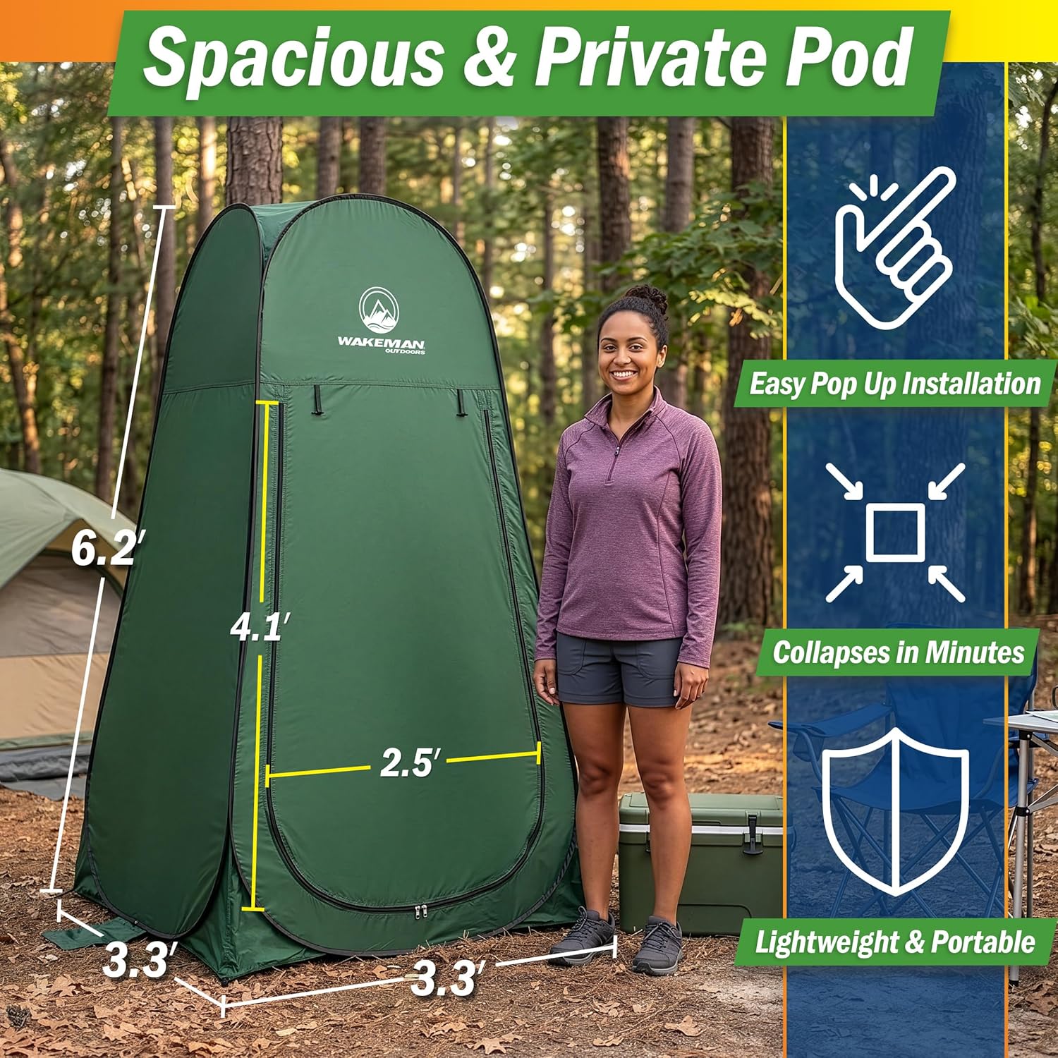 Pop Up Changing Tent, 3.3 x 3.3 x 6.2ft, Camping Shower Tent for Portable Toilet Stall or Dressing Room with Carry