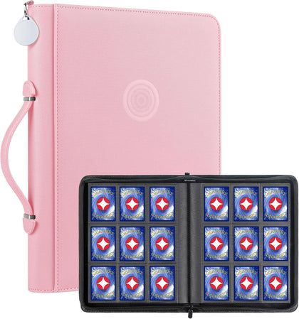9 Pocket Trading Card Binder, Holds 576 Cards, Premium PU Zip Card Binder with Handle, Side-Loading Pockets, Fits