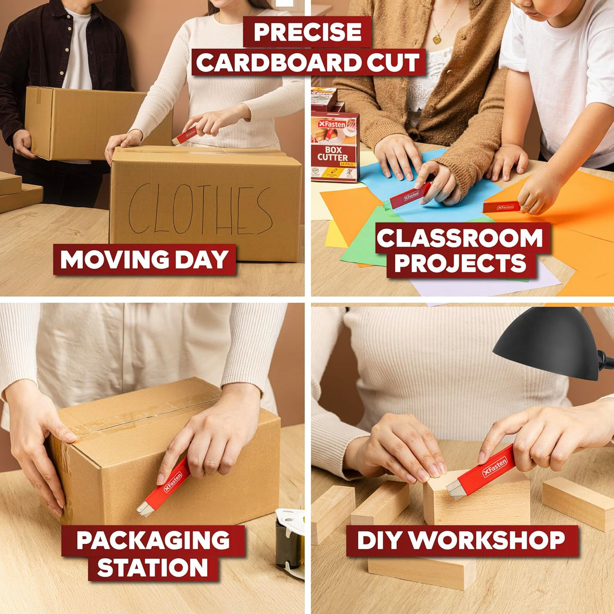 12-Pack Retractable Box Cutters with Safety Scraper Bulk Cardboard and Carton Mini Flat Box Cutter Blades Pack