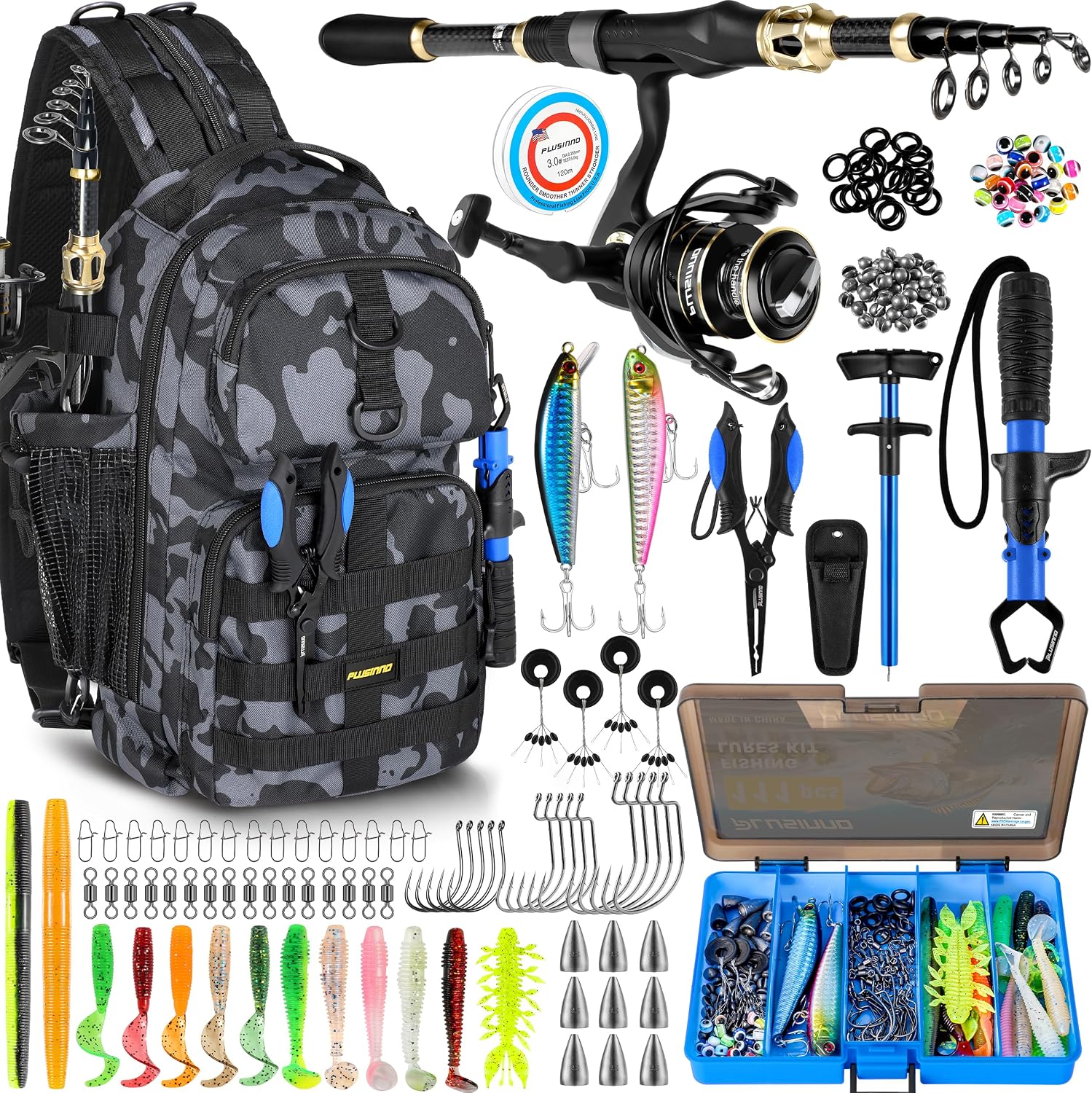 Fishing Backpack with Fishing Rod and Reel Combos Tackle Boxes, Waterproof Tackle Backpack for Fishg Gear with Rod