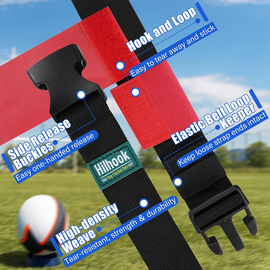 14-Player Flag Football Belts with 42 Flags For Kids, Youth & Adult | Two-Color, One Size Fits All, Quick-Release