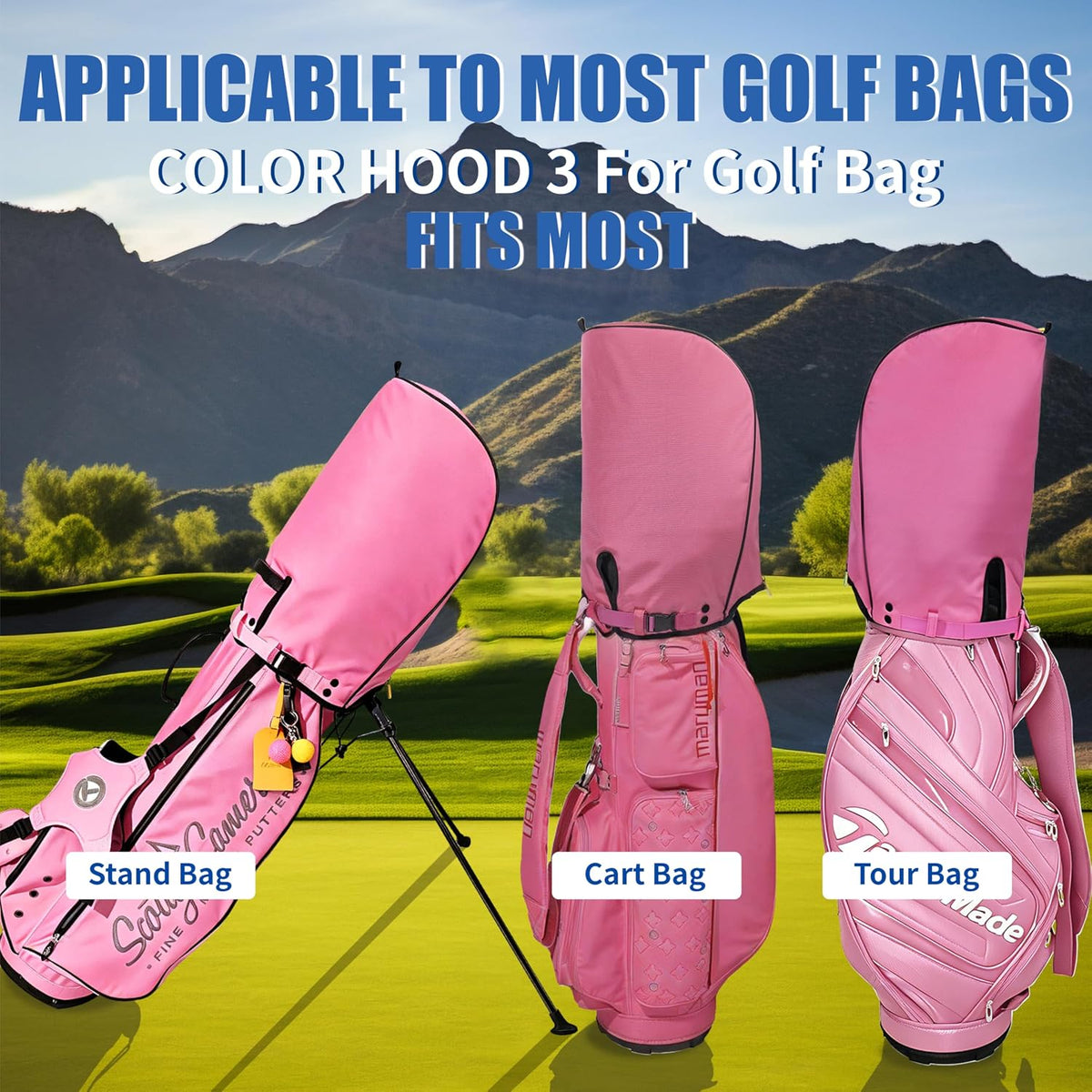Golf Bag Rain Hood Cover for Standard Size, Waterproof 1260D Oxford Polyester, 12x20 Inches, Thick Padding