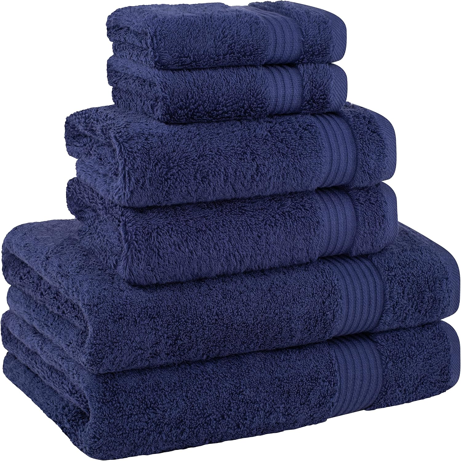 100% Cotton Turkish Towel Set, Soft Absorbent Quick Dry, 6 Piece Towel Set, Navy Blue