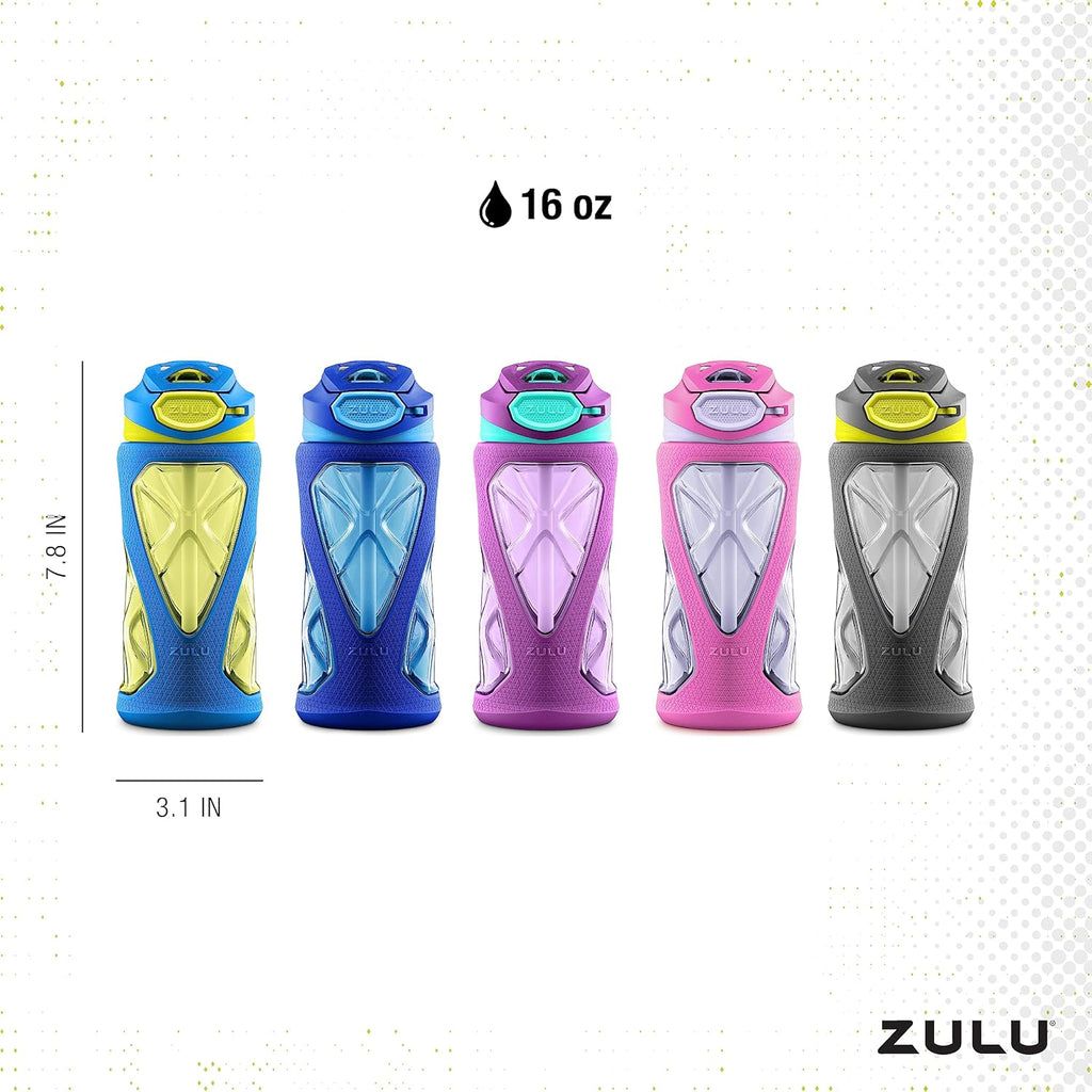 Torque 16oz Plastic Kids Water Bottle with Silicone Sleeve, Purple | Leakproof kids water bottle with silicone sleeve