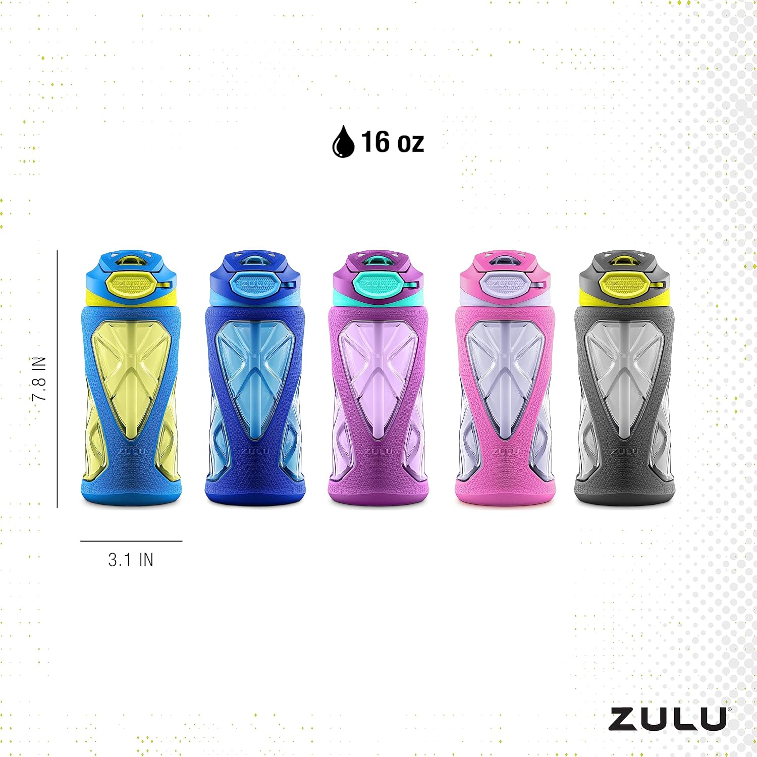 Torque 16oz Plastic Kids Water Bottle with Silicone Sleeve, Purple | Leakproof kids water bottle with silicone sleeve