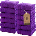 Luxury Cotton Washcloths 13x13 Inch - Large Hotel Spa Bathroom Face Towel | 12 Pack | Purple