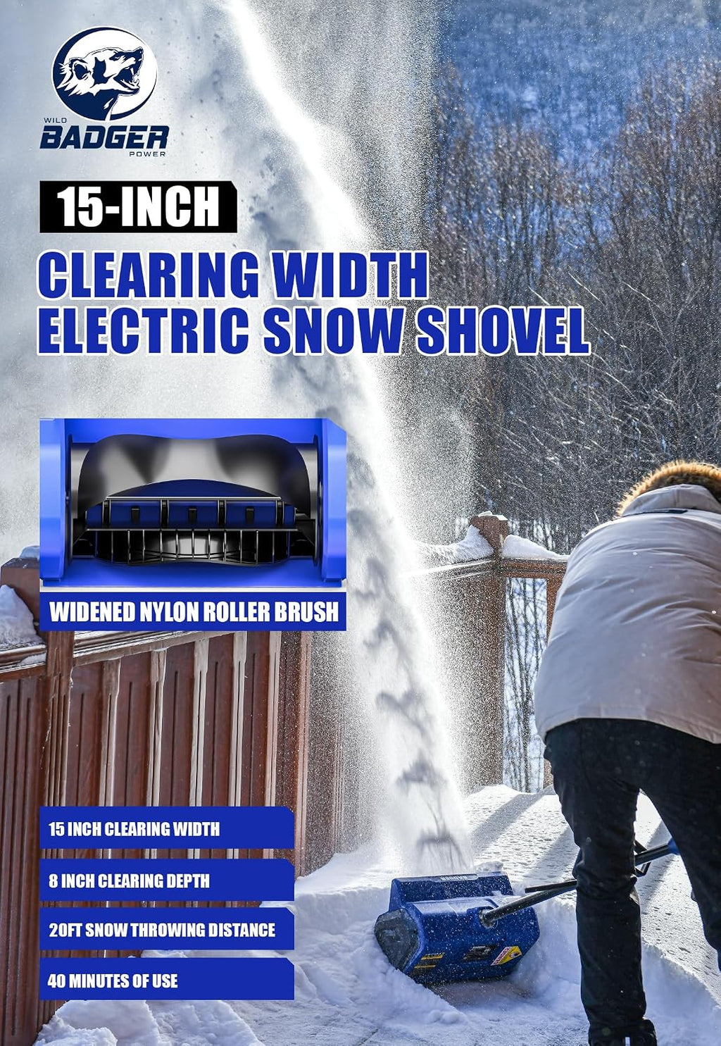 40V Cordless Electric Snow Shovel, 12-Inch Brushless | 12-in clearing width, up to 8-in snow depth, fixed forward