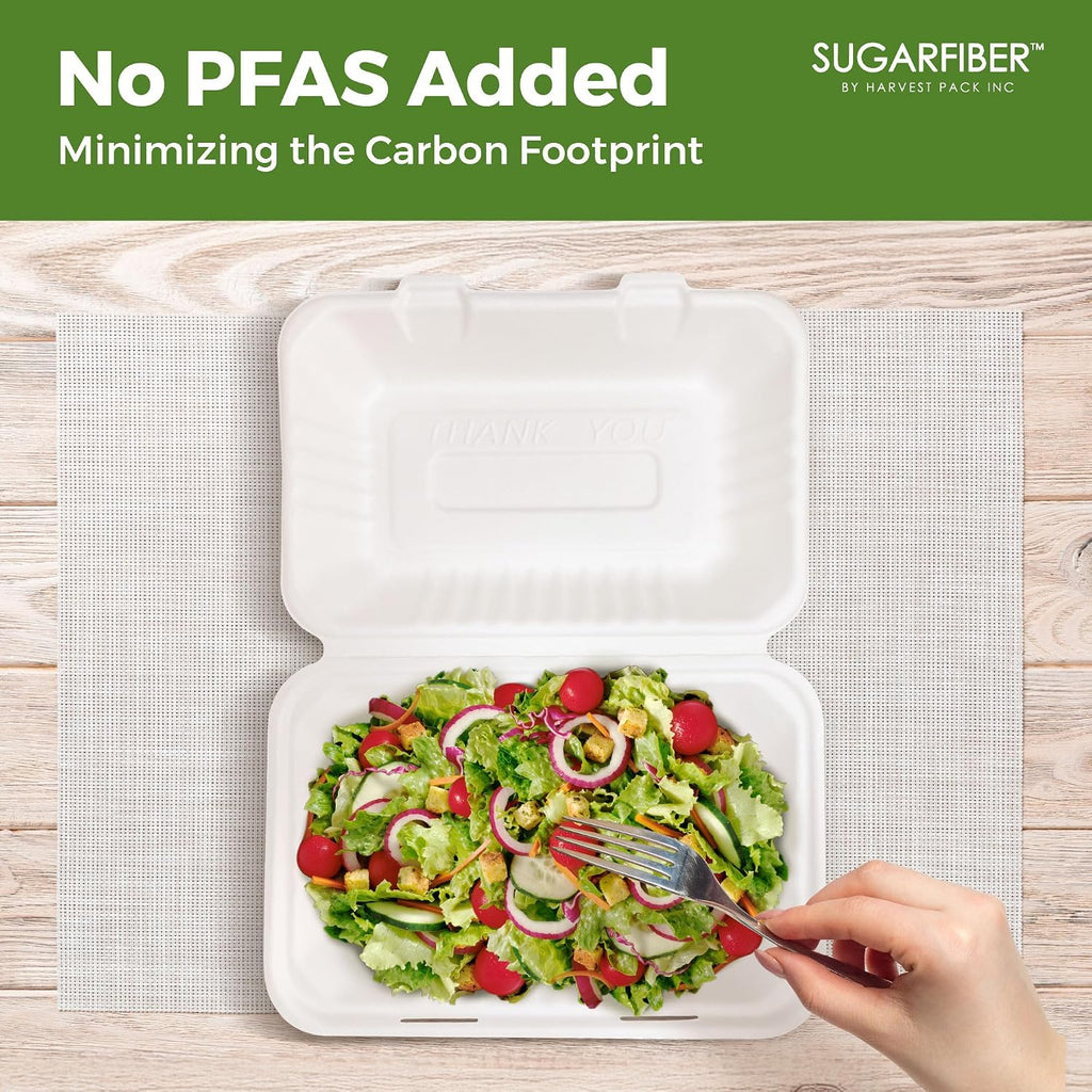 9X6 inch Compostable White Clamshell Take Out Food Containers togo boxes