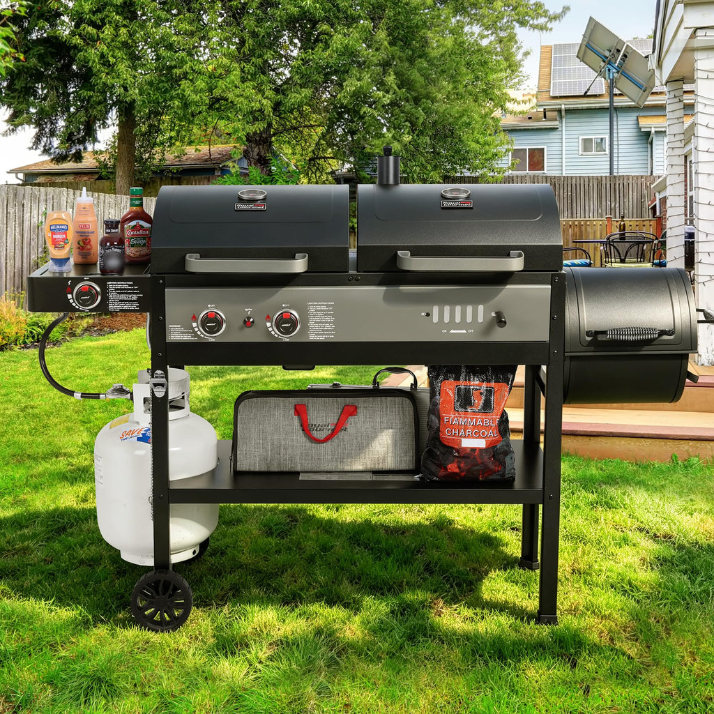 ZH3006Y 2-Burner Gas and Charcoal Grill Combo, Offset Smoker