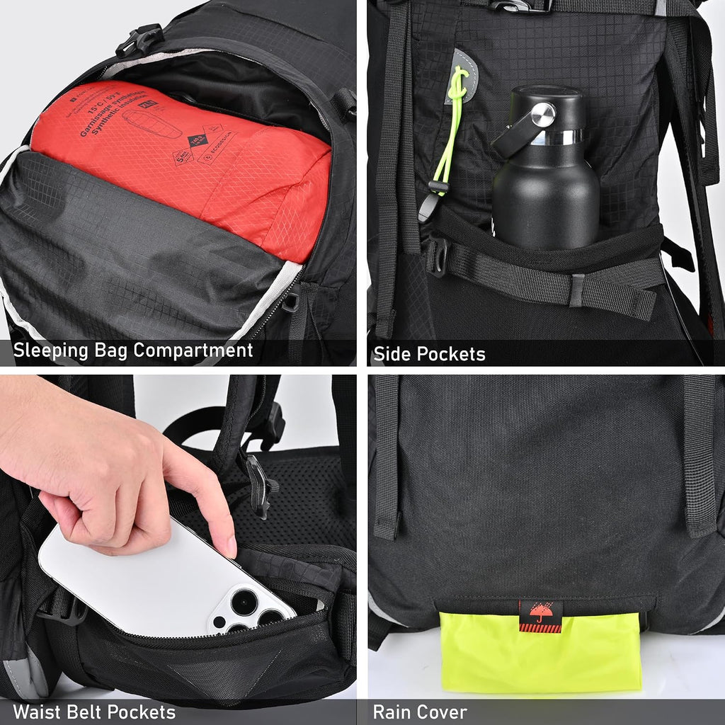 40L Internal Frame Hiking Backpack with Rain Cover | Backpacking Backpack with Padded Hip Belt, Multi-Pockets, Pole