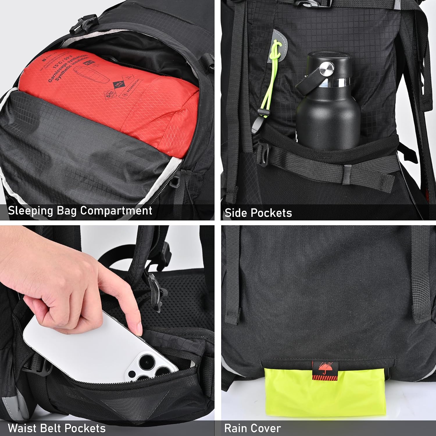 40L Internal Frame Hiking Backpack with Rain Cover | Backpacking Backpack with Padded Hip Belt, Multi-Pockets, Pole