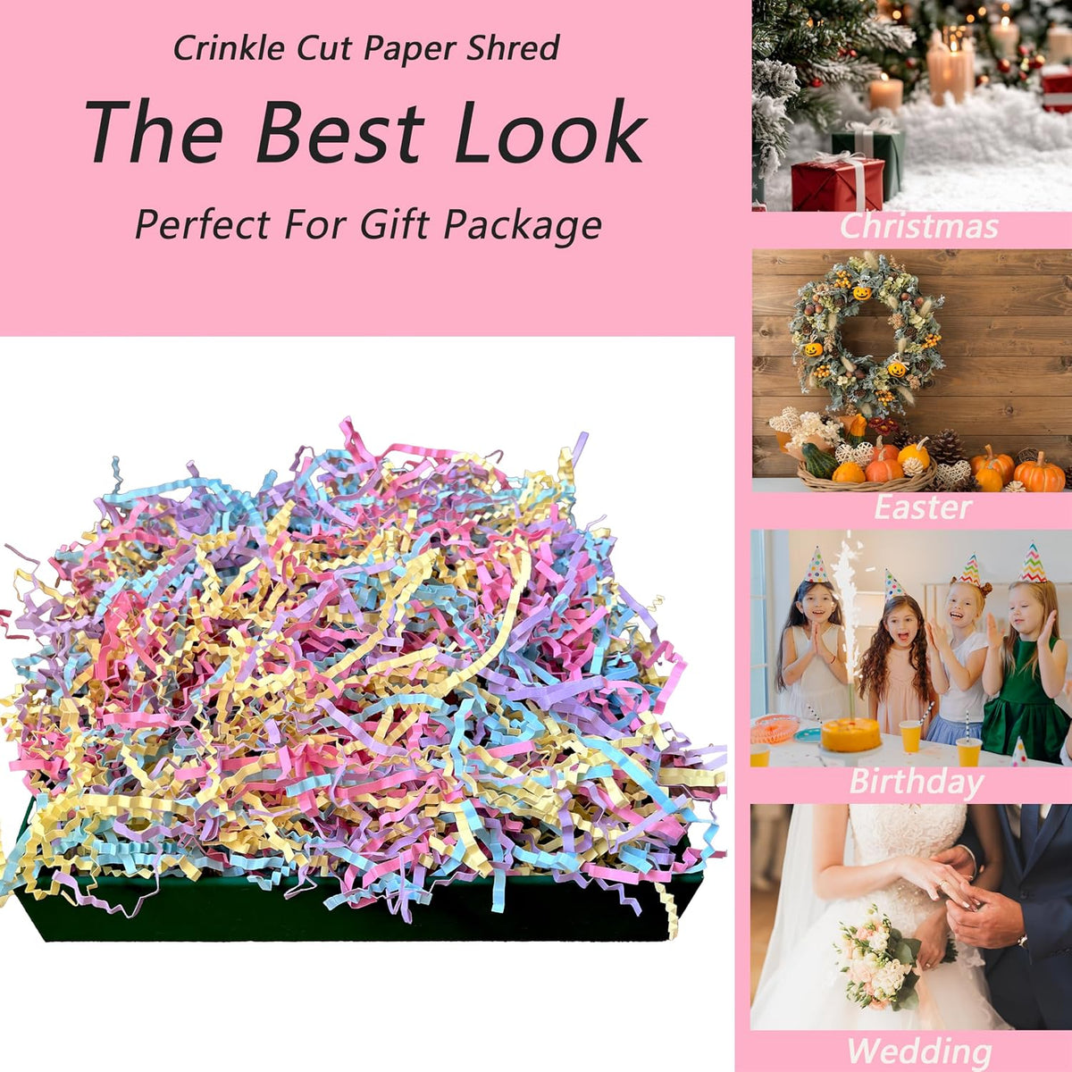 1 LB Colorful Crinkle Cut Paper Shred Filler Packaging for Gift Wrap, Boxes Basket Filler,Wedding Birthday Christmas