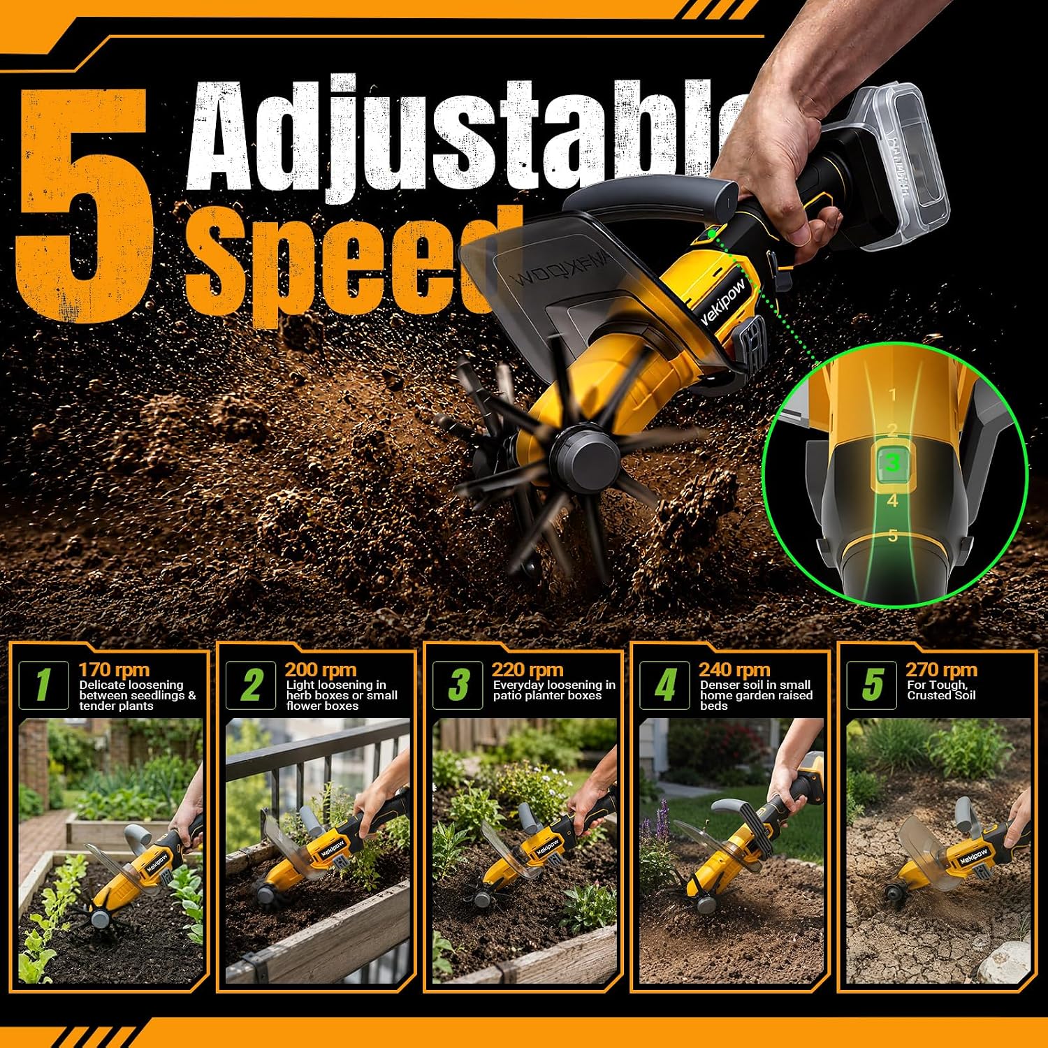 Mini Handheld Tiller Cultivator Compatible with Dewalt 20V Battery | Cordless Electric, Lawn & Garden Use, Soil