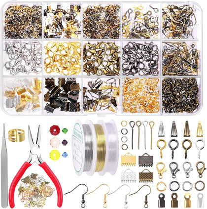 Jewelry Making Supplies Kit - 1617 Pcs with 40 Styles Findings, 6 Colors Beads & Charms, Pliers, Wires, Tweezers &