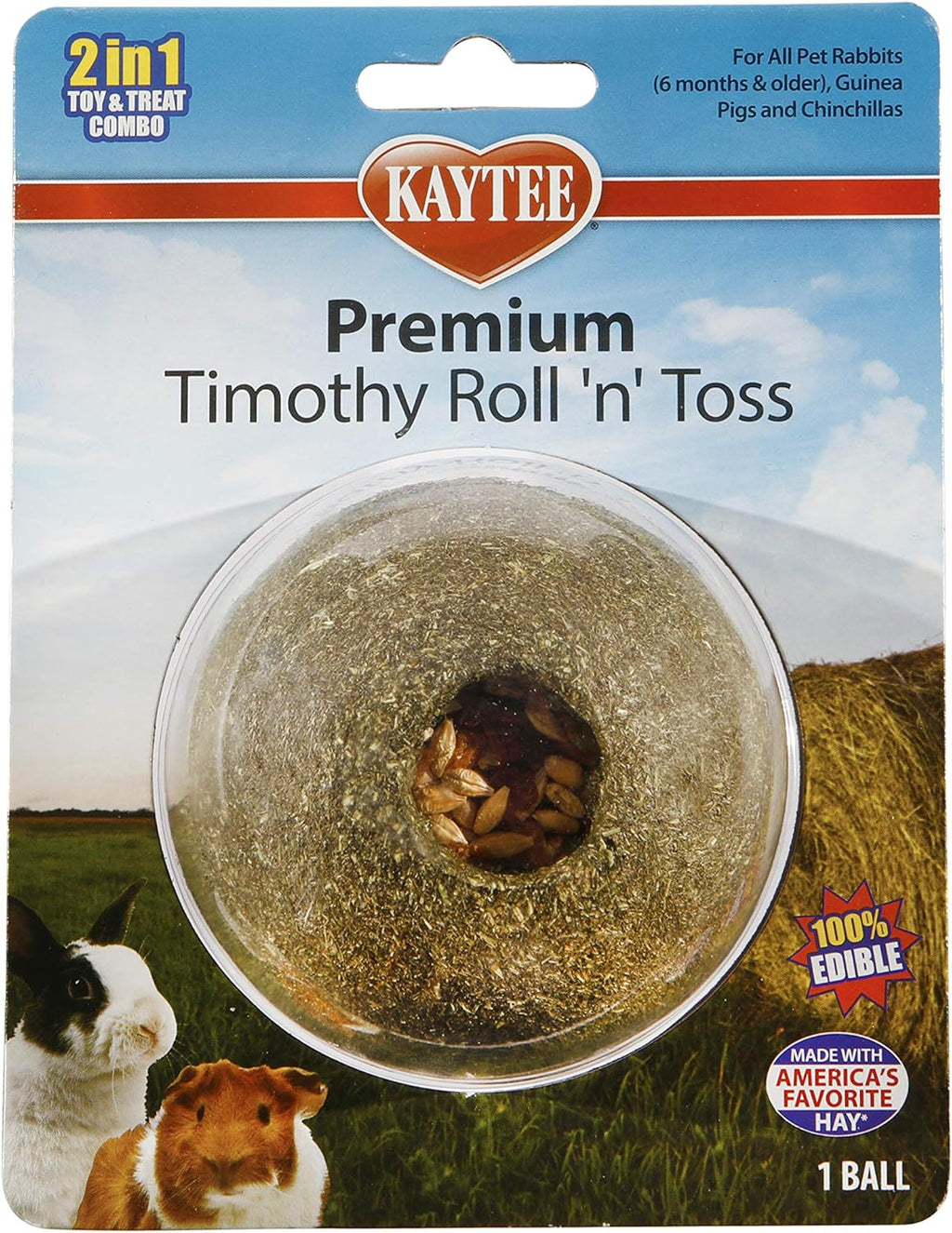 Timothy Roll 'n' Toss Toy and Treat for Rabbits, Guinea Pigs | Dental support. Edible rabbit toys for play. 100%